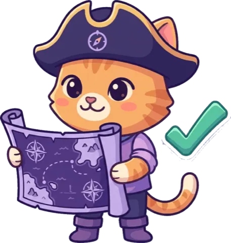 The SailQuiz cat holding a chart